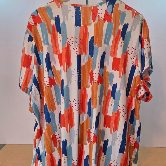 Women's Bold Abstract Multicolor Print V-Neck Blouse, 4XL - Picture 2 of 11